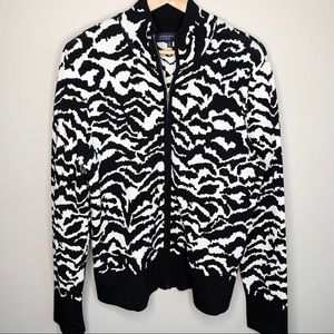 JONES NEW YORK Zebra Black & White Zip Sweater